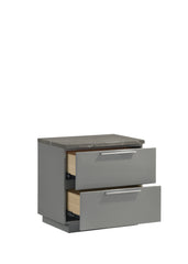 Elara Nightstand – Two-Tone High-Gloss Marble & Lacquer Finish with Red Velvet-Lined Drawers and Metal-Finished Legs- Gray same as B009P309299 (CA inventory)