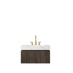MURI 30" Bathroom Vanity&Sink, Floating Plywood Storage Cabinet with Drawer&Door, Carrara White Sintered Stone Top&Ceramic Basin with 3 Pre-drilled Faucet Holes, Pre-assembled, Espresso Woodgrain