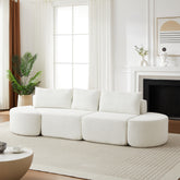 106.3-inch V-shaped modular sofa set in chenille fabric, featuring three throw pillows and two curved ottomans, perfectly suited for living rooms, bedrooms, and offices.beige
