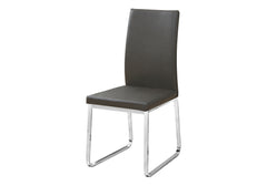 Dining Chair, Set Of 2, Side, Upholstered, Kitchen, Dining Room, Grey Leather Look, Chrome Metal, Contemporary, Modern