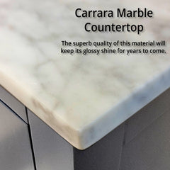 Dark Grey Double Bath Vanity 72 in. W x 22 in. D, Carrara Marble Top, and Faucet Set