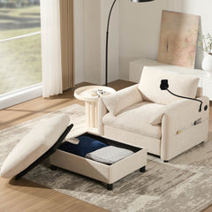 37" Single Sofa with Storage Ottoman, Adjustable Phone Holder, Dual-Port Charger, Storage Pockets, Elephant Ear Armrest, Comfy Chenille Armchair, Modern Cloud Chaise Lounge for Living Room&Apartment