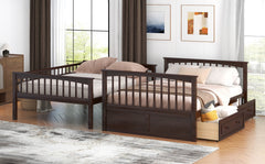 Full over Full Bunk Bed with Drawers, Convertible Beds, Espresso