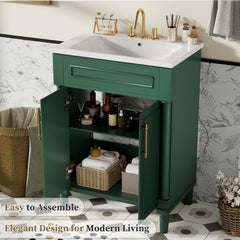 24" Bathroom Vanity with Integrated Ceramic Sink, Bathroom Cabinet with 2 Doors, Single Sink Bathroom Vanity for Small and Medium Restroom