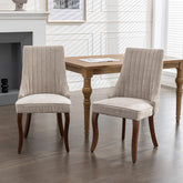 Rayon Cloth Flocking Linen Dining Chairs Channel Kitchen Dinner Chair Comfy Fabric Upholstered Accent Chair for Dining Room with Curved Solid Wood Legs,Set of 2 (Beige), SW1847BG