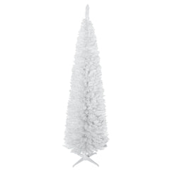 HOMCOM 7' Artificial Pencil Christmas Tree, Slim Xmas Tree with 499 Realistic Branch Tips and Plastic Stand, White