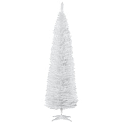 HOMCOM 7' Artificial Pencil Christmas Tree, Slim Xmas Tree with 499 Realistic Branch Tips and Plastic Stand, White