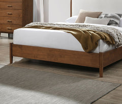 Walnut Color Panel Headboard Beige Upholstered 1pc Queen Size Bed Solid wood Mattress Ready Mid-Century Modern Style