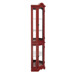 Curio Cabinet Lighted Glass Display Curio Cabinet w/Tempered Glass Doors and Shelves, Crown Corner Cabinet with Bulb, Corner Storage Decoration for Living room and Bedroom Cherry