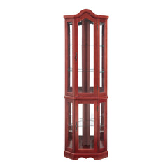 Curio Cabinet Lighted Glass Display Curio Cabinet w/Tempered Glass Doors and Shelves, Crown Corner Cabinet with Bulb, Corner Storage Decoration for Living room and Bedroom Cherry