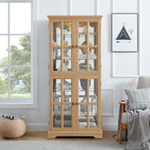 Curio Display Cabinet,Antique Display Cabinet with Glass Doors Adjustable Shelves for Collectibles Four Door Design Vintage Showcase for Home or Office Antique Display Case E26 Bulb Included OAK