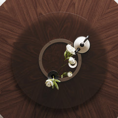 59-inch Natural Oak Wabi-Sabi Round Dining Table with 35-inch Tempered Glass Lazy Susan, Handcrafted Japanese Style Sculptural Table for Living Room & Restaurant