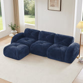 L-shaped Soft Velvet Fabric,Boneless Sofa,Tufted Design,Ergonomic Design Bottom,32D High Density Sponge,No Assembly Required Bottom,Anti-Slip Design,Movable Ottoman For Living Room,Blue