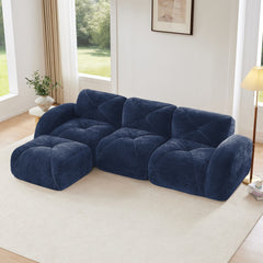 L-shaped Soft Velvet Fabric,Boneless Sofa,Tufted Design,Ergonomic Design Bottom,32D High Density Sponge,No Assembly Required Bottom,Anti-Slip Design,Movable Ottoman For Living Room,Blue