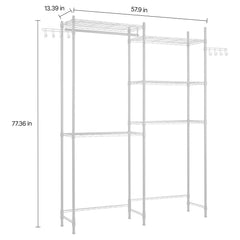 Over The Washer and Dryer Storage Shelf, 5 Tier Laundry Room Drying Rack with Hanger Rod and Hooks, Adjustable Over Washer and Dryer Shelves, Laundry Room Shelf Storage Space Saver, White
