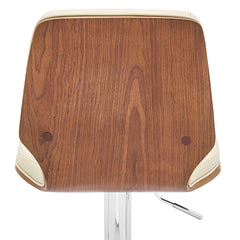 Glinne Adjustable Swivel Cream Faux Leather with Walnut Back and Chrome Bar Stool