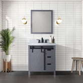 Dark Grey Bath Vanity 30 in. W x 22 in. D, Carrara Marble Countertop and 28 in. Mirror