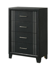 1pc Contemporary Four-Drawers Chest Bed Side Cabinet Wooden Furniture Charcoal Color