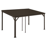 10x14FT Lean to Gazebo, Outdoor Hardtop Wall Mounted Gazebo with Sloping Galvanized Steel Roof, Upgraded Heavy Duty Mounted Shelter with Drainage System for Deck, Porch, Backyard, Brown
