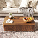 47'' Rectangle Coffee Table With Storage Mid Century Farmhouse Square Spiral Grain Coffee Tables Walnut For Living Room Coffee Table With 2 Drawers (Brown)