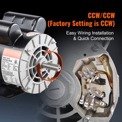 2HP SPL Air Compressor Motor 115/230V 20/10A 3450RPM 56 Frame CW/CCW Rotation (Factory Setting is CCW)