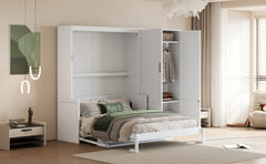 Queen Size Murphy Bed Wall Bed with Closet,White(OLD SKU:LP000581AAK)