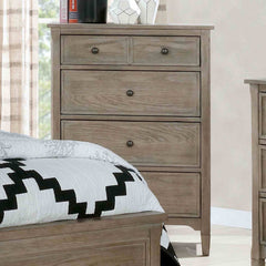 Wire-Brushed Warm Gray 1pc Chest Of Drawers Round Pull Knobs Wood Grain Texture Bedroom Furniture