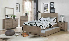 Wire-Brushed Warm Gray 1pc Chest Of Drawers Round Pull Knobs Wood Grain Texture Bedroom Furniture