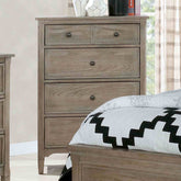 Wire-Brushed Warm Gray 1pc Chest Of Drawers Round Pull Knobs Wood Grain Texture Bedroom Furniture