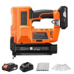 2-in-1 Cordless Brad Nailer, 18 Gauge, 20V Battery Powered Nail Gun and Staple Gun, with 500 pcs Nails, 500 pcs Staples, 2.0 Ah Li-ion Battery and Charger, for Home Improvement, Woodworking
