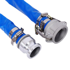 2"X100FT Pool Backwash Hose, Heavy Duty Reinforced Blue PVC Lay Flat Water Discharge Pump Hoses For Swimming Drain Pools and Clean Filters, with Aluminum Camlock C and E Fittings
