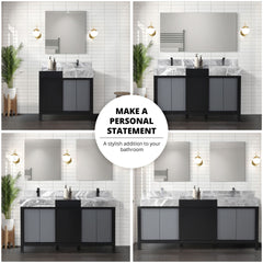 Black and Grey Double Bath Vanity 80 in. W x 22 in. D, Castle Grey Marble Top and 30 in. Mirrors