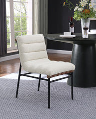 Liana White Boucle Fabric Set of 2 Dining Chair with Black Iron Legs