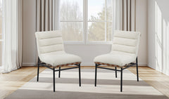 Liana White Boucle Fabric Set of 2 Dining Chair with Black Iron Legs