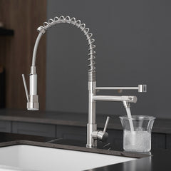 Commercial Kitchen Faucet with Pull Down Sprayer, Stainless Steel Single Handle Single Lever Kitchen Sink Faucet