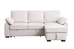Marcello 91"W Beige Chenille Fabric Reversible Sleeper Sectional with Storage Chaise, Drop-Down Table, Cup Holders and Charging Ports