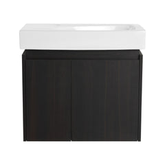 24 Inch Bathroom Vanity with Ceramic Basin, Wall Mounted Floating Vanity Sink Combo, Wooden Storage Cabinet with Double Doors for Bathroom,Black