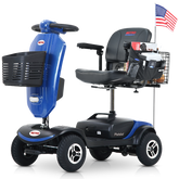Outdoor compact mobility scooter with windshield ,300W Motor, Travel - Long Range Power Extended Battery with Cup holders , Storage Bag, Rear Basket & USB charger port, BLUE