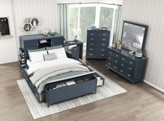 Navy Blue Finish Storage Chest with 5 Drawers Wooden Modern Bedroom Furniture 1pc Vertical Dresser