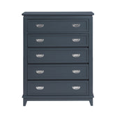 Navy Blue Finish Storage Chest with 5 Drawers Wooden Modern Bedroom Furniture 1pc Vertical Dresser