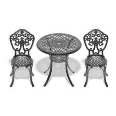 3-Piece Set Of All-Weather Cast Aluminum Dining Furniture Set With Black Frame