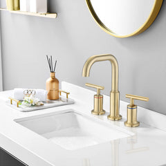 Widespread Bathroom Faucet 3 Hole 2 Handle Vanity Sink Faucet, Brushed Golden