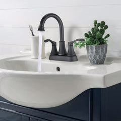 4 inches Centerset Bathroom Faucet 360° Swivel Spout, with Pop Up Drain - Matte Black