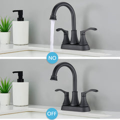 4 inches Centerset Bathroom Faucet 360° Swivel Spout, with Pop Up Drain - Matte Black