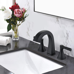 Widespread Bathroom Sink Faucets Two Handle 3 Hole Vanity Bath Faucet with Drain Assembly (Matte Black)