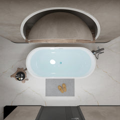 59"Linear AcrylicFreestanding Bathtub Stand Alone Soaker Tub, Glossy White Acrylic, POP-UP Chrome Drain, cUPC Certified