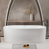 59"Linear AcrylicFreestanding Bathtub Stand Alone Soaker Tub, Glossy White Acrylic, POP-UP Chrome Drain, cUPC Certified