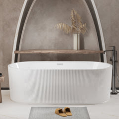 59"Linear AcrylicFreestanding Bathtub Stand Alone Soaker Tub, Glossy White Acrylic, POP-UP Chrome Drain, cUPC Certified