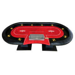 INO Design 96" Premium 10 Player Oval Red Speed Cloth Casino Texas Holdem Poker Table with Chip Tray