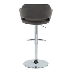 Margarite Contemporary Ajustable Barstool with Swivel in Chrome Metal and Grey Faux Leather with Rounded T Footrest by LumiSource - Set of 2